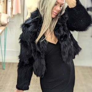 Black Fox Fur Crop Coat